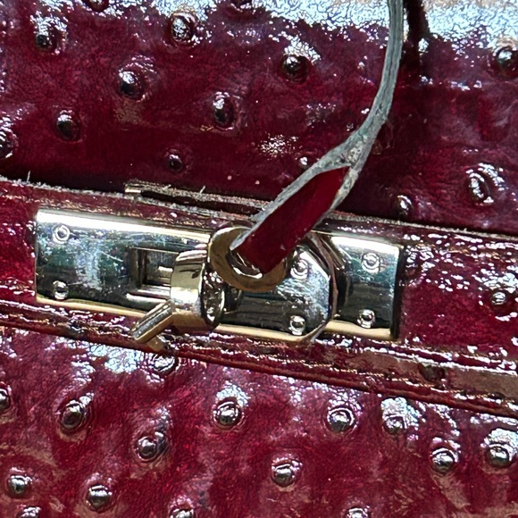 Vintage Burgundy Ostrich Leather Handbag - Picture 10 of 15